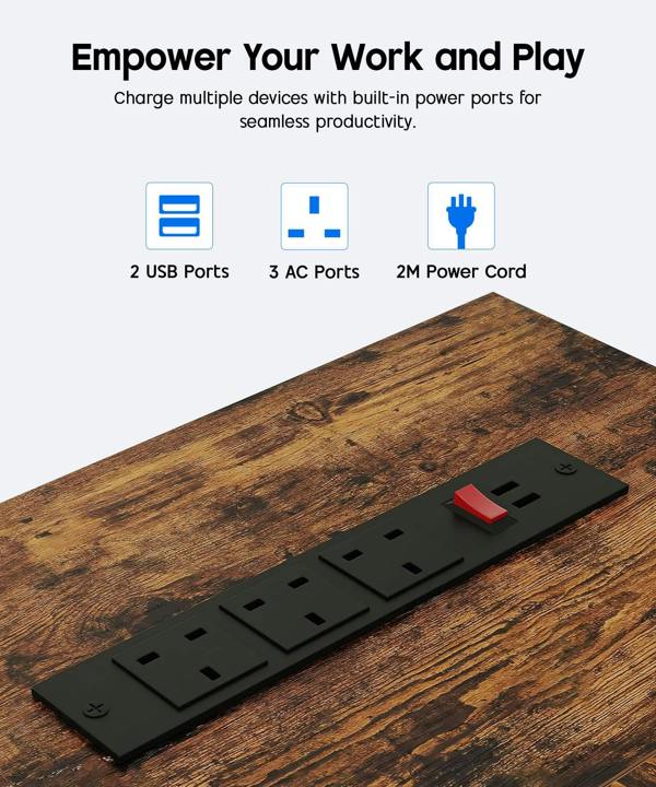 ADOV Computer Desk with Storage Shelves, 120 x 46cm Industrial Study Desk with Power Outlet for Home Office