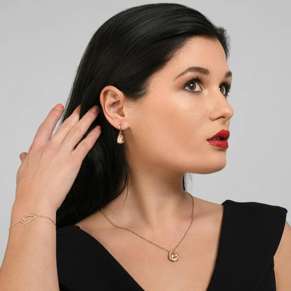 Rose Gold Pear Drop Earrings with Champagne Cubic Zirconia Stones - namana.london
