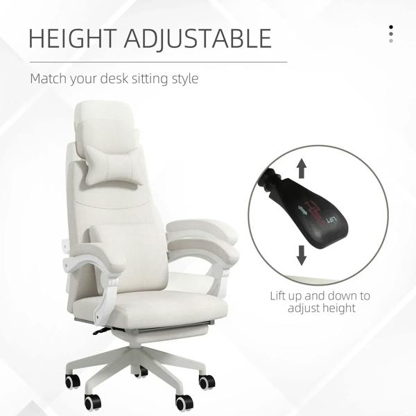 White height-adjustable reclining office chair with lift-up control illustration