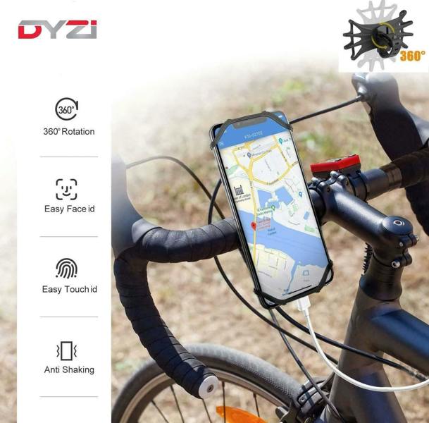Dyzi Detachable Bicycle Phone Holder Waterproof 360° Bike Mobile Mount-Fit 4"-6.5" Phone