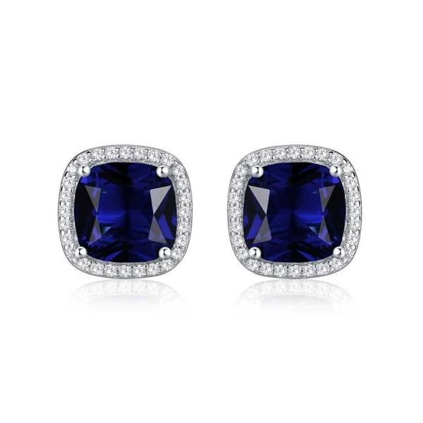 925 Sterling Silver Cushion Shaped Blue Halo Stud Earrings for Women - namana.london