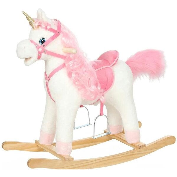 Rocking Horse, Unicorn Kids Ride on Horse with Rocking Limit, Hoofbeats, Neighing, Moving Mouth & Tail, for 1-3 Y, White