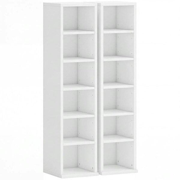 Bobobiy Set of 2 CD Media Display Shelf Unit Tower Rack with Adjustable Shelves, White