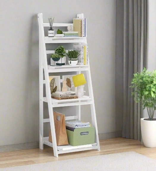 Modcraft 4-Tier Foldable Wooden Plant Stand – Ladder Shelf Display Rack for Indoor & Outdoor Plants