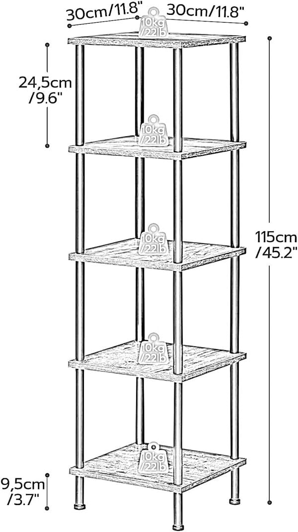 Rafaelo Mobilia 5 Tier Narrow Open Shelf