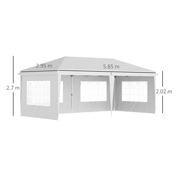 White height-adjustable 3x6m pop-up gazebo with sidewalls and window panels