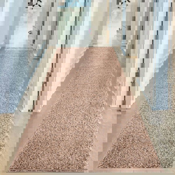 Beige colour Shaggy rug Plain design thick pile, non-shedding.