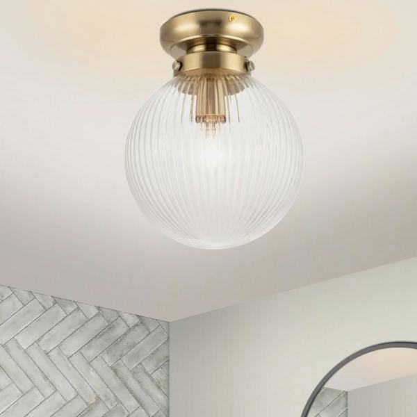 COSYLYTE Finley Bathroom Ribbed Glass Ceiling Light - Antique Brass