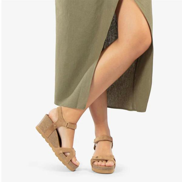 Panama Jack Women's Wedge Bark Brown Suede Leather Sandals - Julia B74