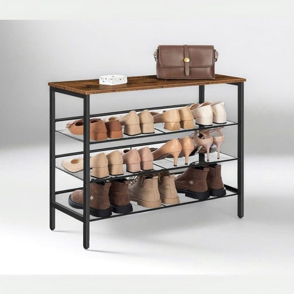 Rafaelo Mobilia 4-Tier Shoe Rack with 3 Adjustable Mesh Shelves