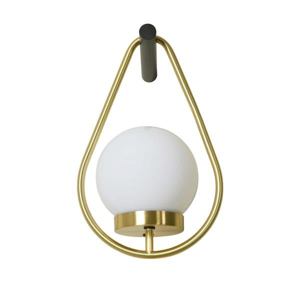 Lighting Collection Modern Brass Teardrop Wall Light with Opal Globe Shade