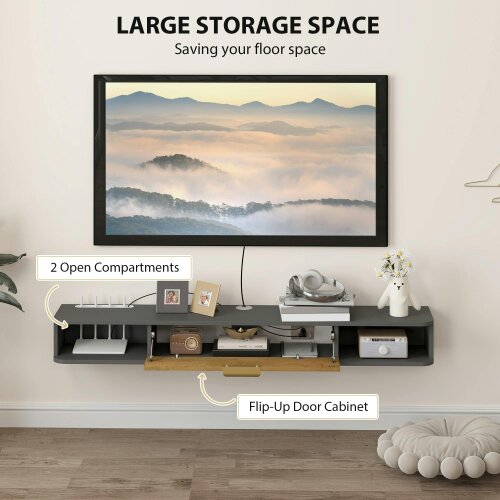 Wyld Haus Nova 140cm Wooden Charcoal Grey and Natural Floating TV Stand With Storage