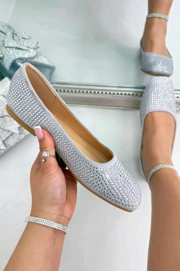 Crystal Embellished Showstopper Ballet Flats Silver, showing lightweight, flexible design for comfortable all-day wear