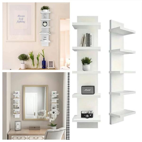 Havendro White 5 Tier Vertical Wall Shelf Floating Storage Unit Decorative Display Shelf