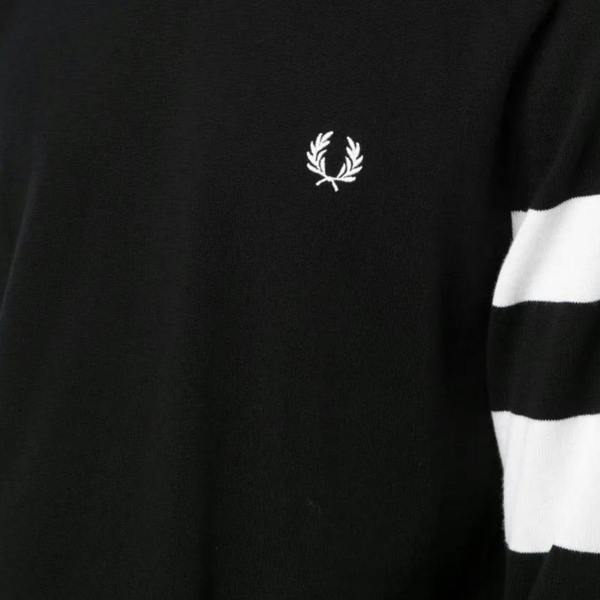 Supplied Fashion Ringer Embroidered Cotton Sweatshirt Black