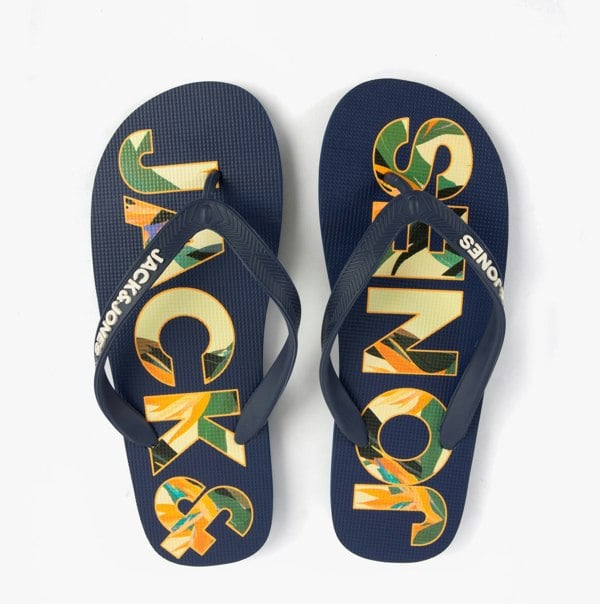 Jack & Jones LOGO PALM PRINT Mens Sliders Medieval Blue