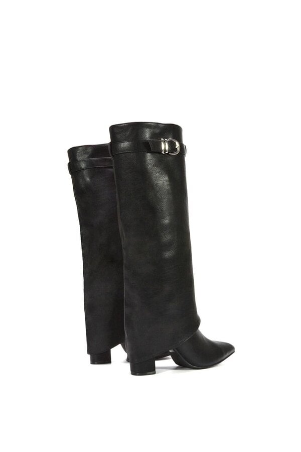 XY LONDON Fold Over Boots Block Heel Buckle Point Toe
