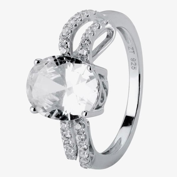 T. H. Baker Silver Clear Oval Cubic Zirconia Wave Shoulders Ring SR0069-CZ