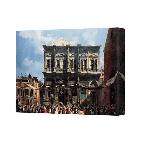 Benjamin Tate Design Canvas Print Of Historic City Building Market Scene With Crowds Artwork