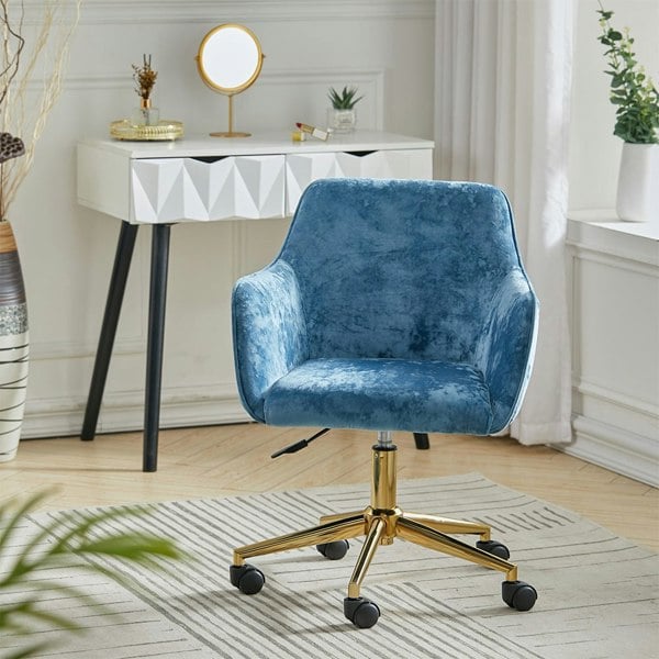 Velvet Upholstered Home Office Swivel Task Chair with Flared Arms Armchairs Living and Home DodgerBlue