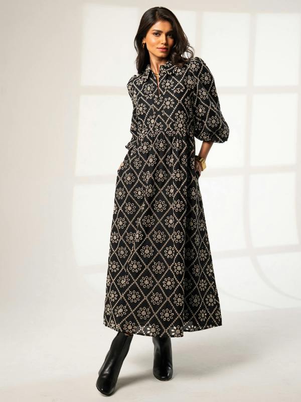 Rose & Nancy Lucille Black And White Broderie Dress