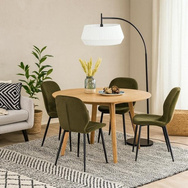 Wyld Haus Debrecen Solid Oak and Olive Green Round Dining Table + 4 Dining Chairs