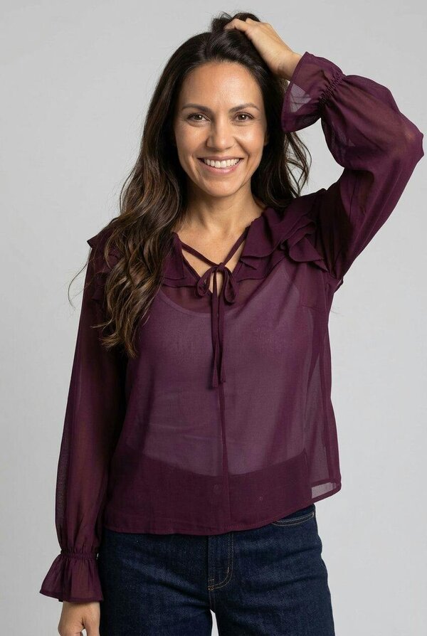 Izabel London Semi Sheer Layered Frill Neck Blouse