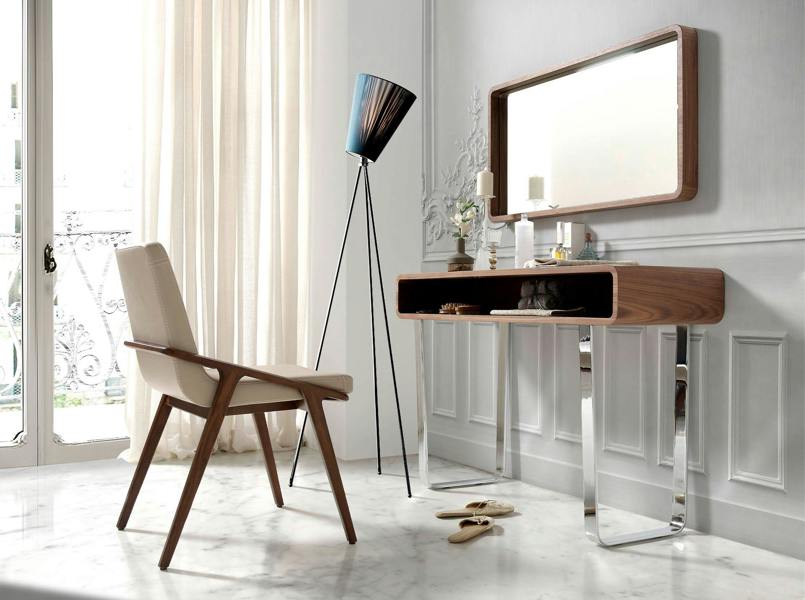 Angel Cerdá Rectangular Walnut and Chromed Steel Console Table 3000