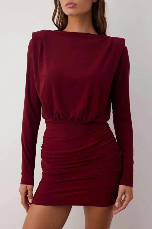 WOVCOR Draped Mini Pencil Dress with Padded Shoulders