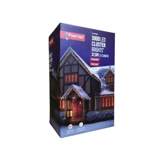 Samuel Alexander 3000 LED 37.2m Premier Clusterbrights Indoor Outdoor Multifunction Mains Operated Christmas Cluster Lights with Timer in Vintage Gold