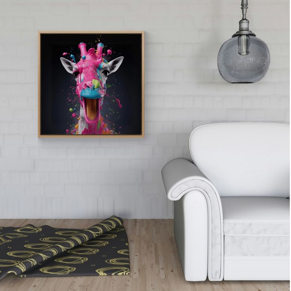 Warren Reed Splash Art Giraffe Face Pink Framed Canvas