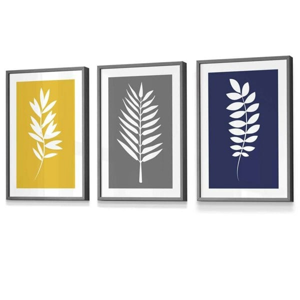 Framed Set of 3 Modern Tropical Leaf Prints | Artze Wall Art UK