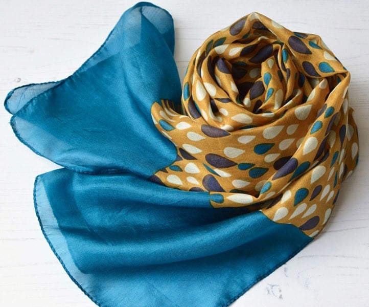 Antonia York Tiffany | Silk Chiffon Neck Scarf - Teal & Orange Raindrops