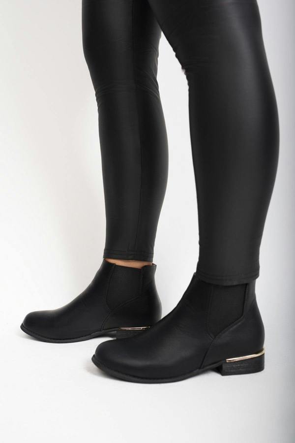Palina Faux Leather Ankle Boots With Gold Trim Heel - Black