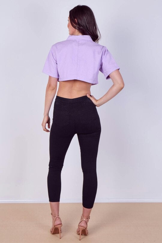 Lilac Cropped Denim Button-Up Top