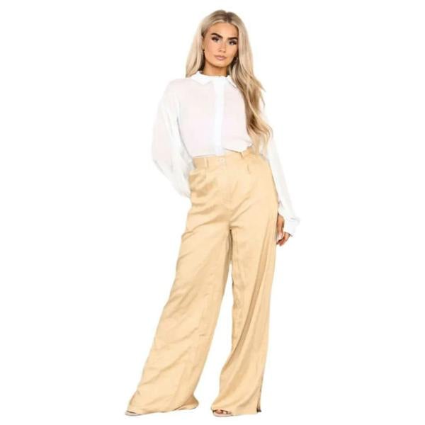 Elaina Fashion Women's Camel High Waist Wide Flared Leg Palazzo Pant 