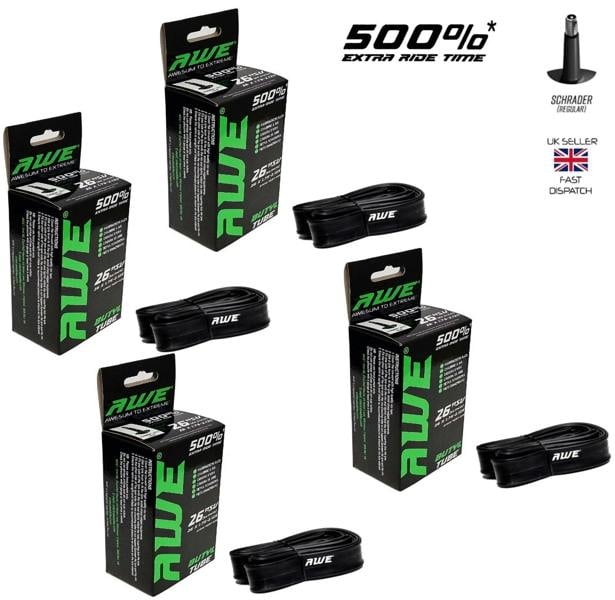 Awe 4 x Butyl Rubber 26" x 1.75-2.125 Inner Tube 500%* Extra Ride Time Schrader Valve
