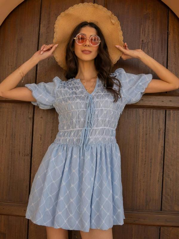 Rose & Nancy Belle Blue Embroidered Mini Dress&nbsp;