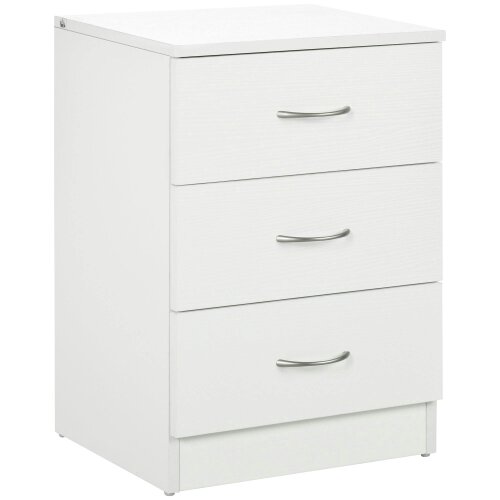 Wyld Haus Yotose White Wood 3 Drawer Bedside Table with Silver Metal Handles