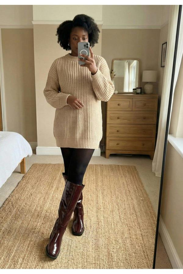 Verira Patent Knee High Block Heel Boots - Wine