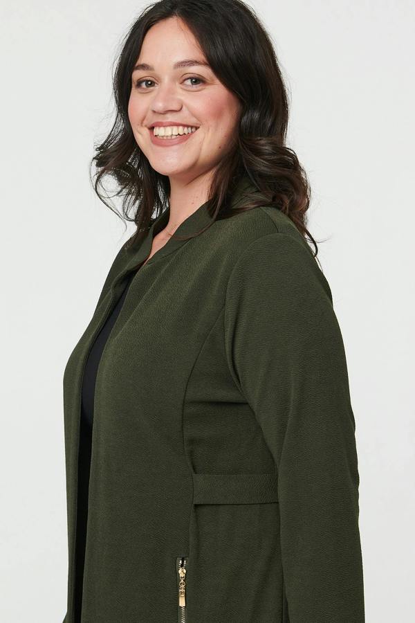 Khaki | Curve Open Front Longline Knit Jacket