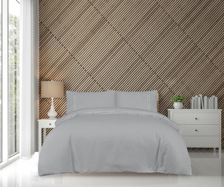 Waffle Duvet Cover With Pillowcases - Grey