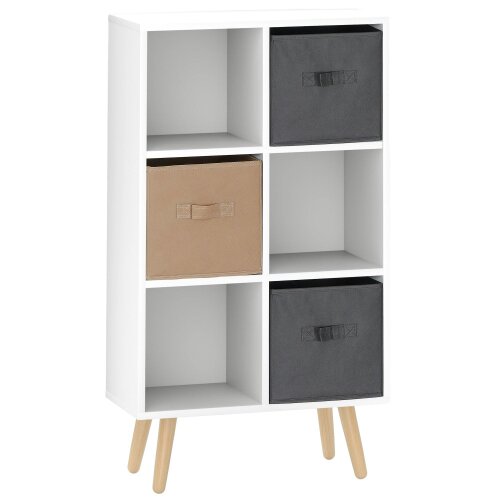 Wyld Haus Nadiro Wooden White 6 Cube Storage Unit With 3 Fabric Drawers And OFauxn Shelves