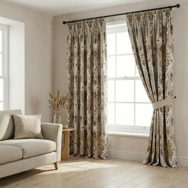 Alvi made-to-measure curtains in Natural, styled in a living room