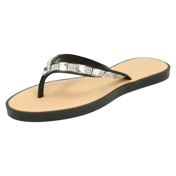 Savannah Ladies Savannah Sequin Toe Post Flip Flop Sandal