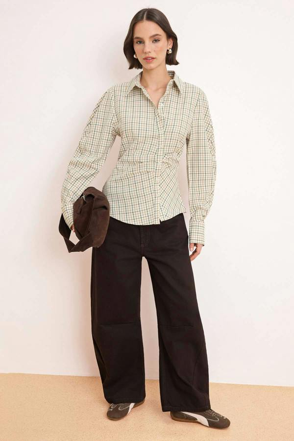 WOVCOR Balloon Sleeve Fitted Asymmetric Shirt