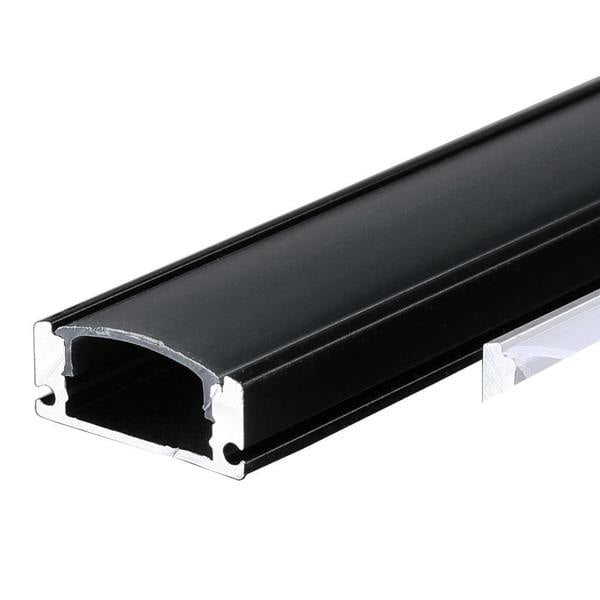 ENER-J 17.3mm x 7.59mm Aluminum Channel Profile with PC Cover - 2m Length, Sandy Black (Pack of 4)