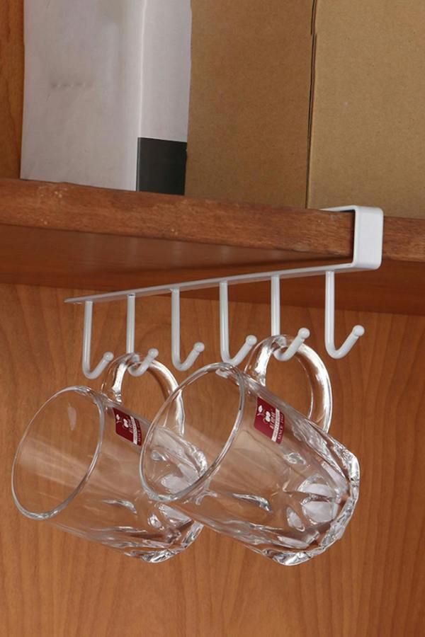 Living and Home Cups Storage 6 Hooks Kitchen Utensil Hanging Hook Rack Holder Under Cabinet Closet
