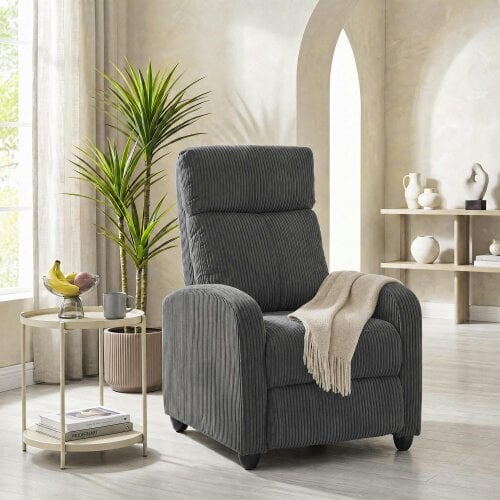 HOMCOM Recliner Armchair, Corduroy Push Back Reclining Chair, Dark Grey