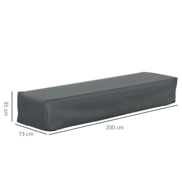 Grey rectangular cover for rattan outdoor bench, smooth padded look